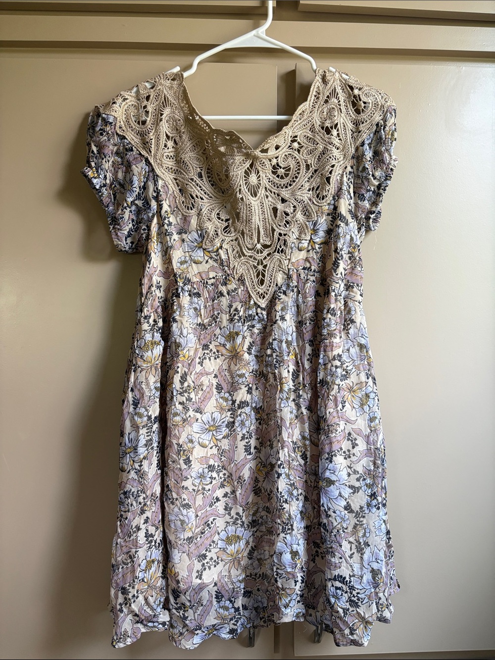 Free People Floral Mini Dress with Cream Lace Yoke